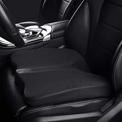 Imagen de Livtribe cojín de asiento coche, espuma memoria, cómodo y transpirable para hogar, sillas oficina, ruedas (negro)