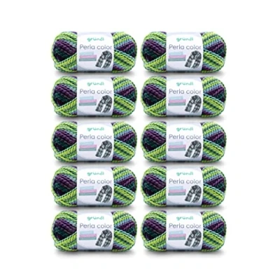 Imagen de Gründl wool Perla color (hilo para tejer a mano similar la lana hecho de 100% poliéster, 100 g / 90 m, tamaño aguja: 8 9, 10 x g), mayo verde azul violeta