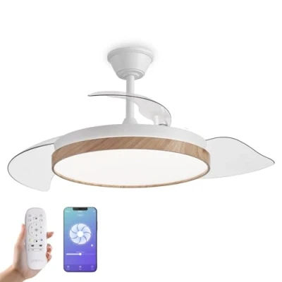 Imagen de YOEVU NATURE Ventilador de Techo con Luz 72 W Compatible Alexa y App LED Regulable Aspas Retráctiles Función Invierno/Verano, Madera, ABS