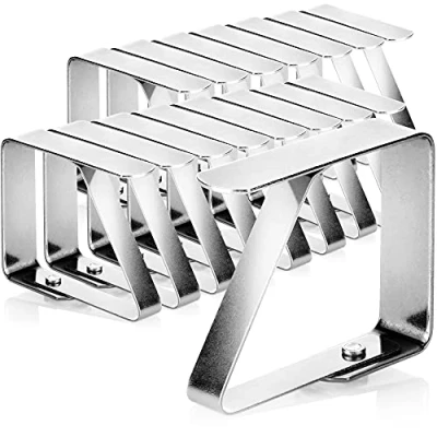 Imagen de COM FOUR® 16x Clips para Manteles de Acero Inoxidable Soportes Ropa Mesa Interior y Exterior Abrazaderas Modernas metálicos Resistentes