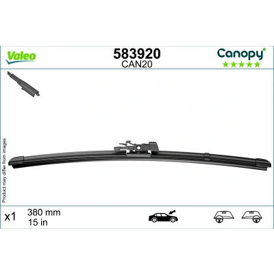 Imagen de limpiaparabrisas Valeo Canopy 583920 380mm Escobilla con hoja plana, Goma de &gt;80 % materiales sostenibles