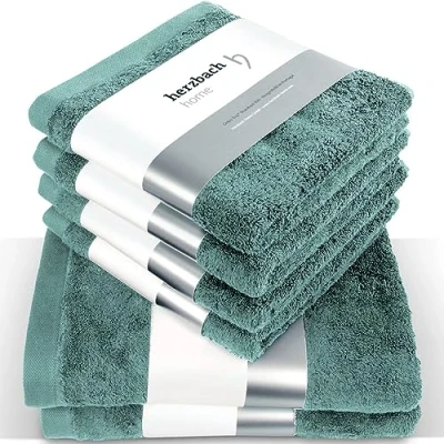 Imagen de herzbach home Juego de Toallas Premium 6 Piezas (Verde océano) 4 50x100cm &amp; 2 Ducha 70x140cm, Suave absorbentes en algodón Natural