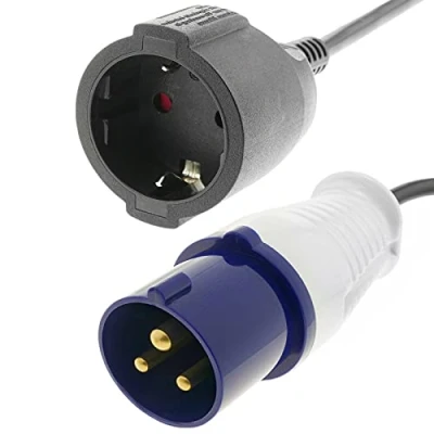 Imagen de BeMatik Enchufe Industrial Adaptador CETAC Macho a SCHUKO Hembra 2P+T 16A 230V IP44 IEC 60309 Cable 1m