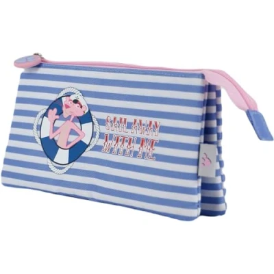 Imagen de DOHE Estuche Escolar 3 Compartimentos Cierre de Cremalleras, Licencia Oficial, Poliéster Resistente, 23x12x2,5 cm, Material Pink Panther Sailing