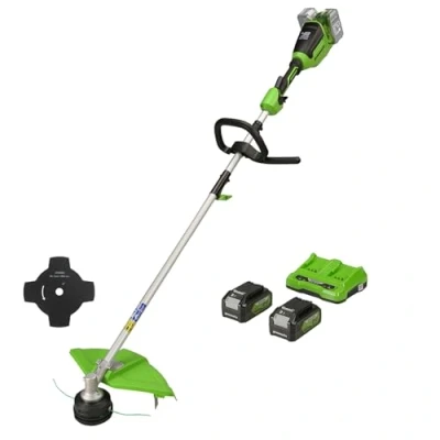 Imagen de Greenworks 48V (2x24V) Cortabordes a Batería para Jardín Pequeño/Mediano, Ancho Corte 40 cm, Alimentación por Golpes, Cable Nylon Doble 2 mm, Dos Baterías 24 V 4 Ah, Cargador GD24X2TXK4X