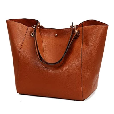 Imagen de Pahajim Bolsos Mujer Grandes Bolso Señora Tote PU Cuero Bandolera Shopper Moda para Compras, Fiesta, Viajes, Trabajo(Marrón Naranja)