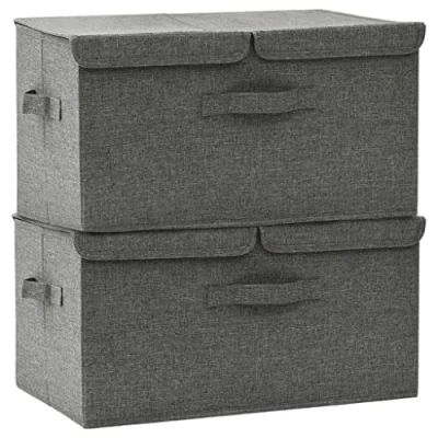 Imagen de vidaXL Cajas de Almacenaje 2 uds, Plegables, Cofres Organizadores Ropa Bufandas, Contenedores para Armario Estantería, Tela Gris Antracita