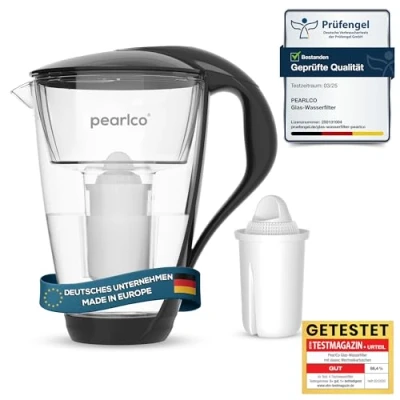 Imagen de PearlCo filtro de agua vidrio (negro) con 1 cartucho Universal Classic adecuado para Brita