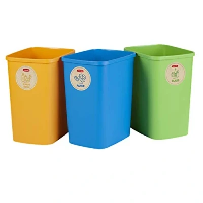 Imagen de CURVER Eco Friendly Juego de 3 cubos basura para sistema reciclaje, plástico papel, cristal y (3 x 25 L)