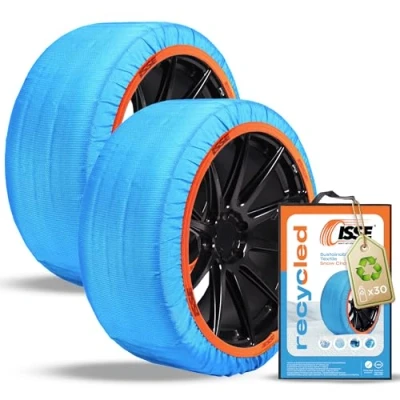 Imagen de ISSE Cadenas Coche Nieve Recycled T 58 Homologación EN 16662 1 Téxtiles Fáciles de Instalar Antideslizantes y Resistentes Kit 2 + guantes