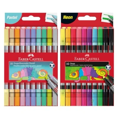 Imagen de FABER CASTELL 205098 Juego de rotuladores pastel y neón, 20 doble fibra para niños adultos