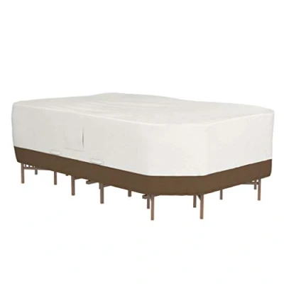 Imagen de Amazon Basics Funda protectora para juego de sillas y mesa rectangular/ovalada, XL, 330.2 x 213.4 61 cm, Beis+bronceado