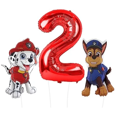 Imagen de Toyland® Chase &amp; Marshall Paw Patrol Foil Balloon Pack 2 globos de personajes 32&quot; y 1 globo numérico 40&quot; Decoraciones para fiestas infantiles
