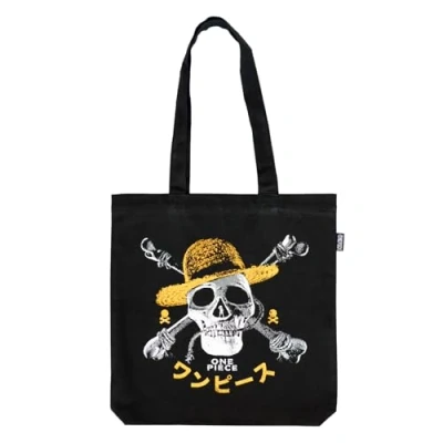 Imagen de Grupo Erik Bolso tela One Piece Netflx, Jolly Roger Tote bag negro con asas cómodas shopper 37x39 cm/Bolsa de algodón Bolsas reutilizables Bolsa compra pegable