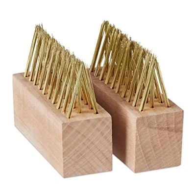 Imagen de Relaxdays 10025389 Set Limpia Juntas Cepillos Recambio, Madera Acero, Marrón Natural, 7,5 x 10 3,5 cm