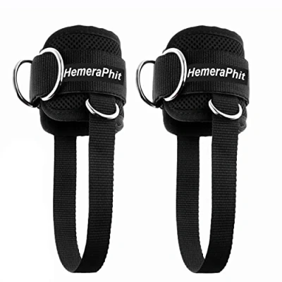 Imagen de HemeraPhit Ejercicio máquina Ajustable Correas de Tobillo Pierna el Entrenamiento Equipo Gimnasio y Bodybuilding, 1 par (4Dring Negro)