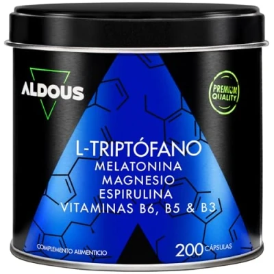 Imagen de 200 Cápsulas Triptofano con Melatonina y Magnesio + Vitamina B6, B5, B3 Espirulina Máxima Dosis Sueño Descanso 1,78mg de 600mg Triptófano para Dormir Bien