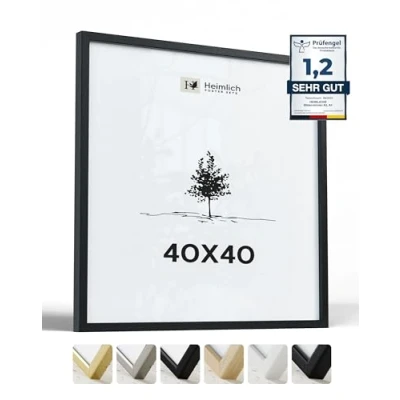 Imagen de Heimlich® 1x marco de fotos 40x40 cm Negro Madera marcos cuadros Vidrio Acrílico Irrompible Grano Visible Duradero Fácil Colgar Para Decoración Pared y Hogar