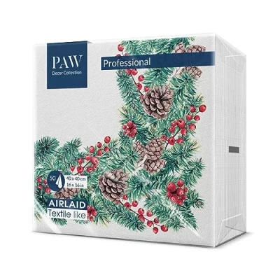 Imagen de PAW Servilletas Papel Airlaid (40 x 40 cm) 50 Unidades de Navidad con motivos invernales y navideños Ideales para la mesa festiva Color: Winter Branches