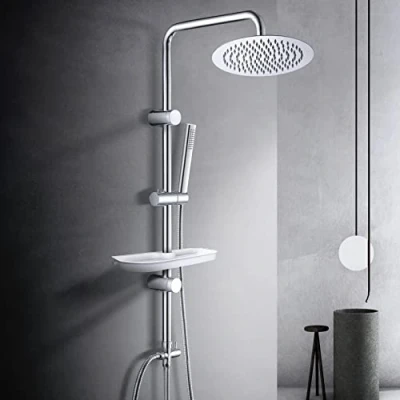 Imagen de Görbach Columna de Hidromasaje Ducha Completo sin Grifo Acero Inox Barra Altura Adjustable Set con Mano,Estante y Cabezal Rociador D20cm.