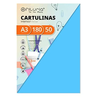 Imagen de Pack 50 Cartulinas Color Azul Turquesa Tamaño A3 180g