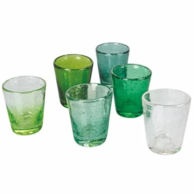 Imagen de Villa d’Este Home Tivoli 5909885 Cancun Greenery Juego de 6 Vasos Agua Pasta Vidrio soplado 330 ml, Cristal, Verde