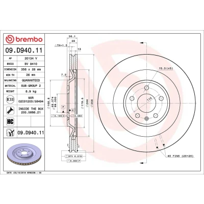 Imagen de BREMBO 09.D940.11 Disco de freno 356 28 5 ventilación interna revestido altamente carbonizado con tornillos PORSCHE: Macan