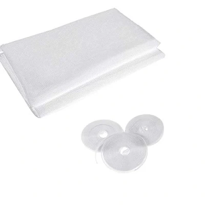 Imagen de Pack de 2 mosquiteras para ventanas con 3 rollos cinta autoadhesiva, protege contra moscas y demás bichos, m x 1,5 m, color blanco