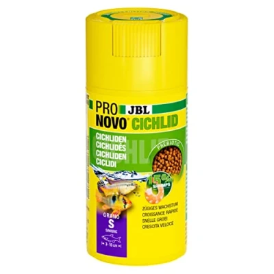 Imagen de JBL PRONOVO Cichlid Grano, alimento Principal para cíclidos pequeños de 3 a 10 cm, dosificador Clic, gránulos piensos Peces, Talla S, 100 ml