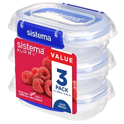 Imagen de Sistema KLIP IT PLUS recipientes para guardar alimentos 180 ml Fiambrera hermética, apilable, a prueba de fugas y apta el frigorífico congelador Sin BPA 3 unidades