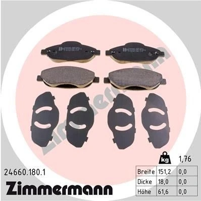 Imagen de ZIMMERMANN 24660.180.1 Juego de pastillas freno Foto correspondiente a la entrega PEUGEOT: 308 I Hatchback, 3008 I, SW