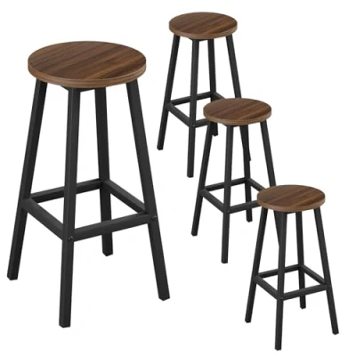 Imagen de Klihome Set de 4 Taburetes Bar, Altos para Cocina, Banquetas Cocina con Reposapies, Sillas Altas Comedor y Barra Estructura Robusta Metal, Roble Oscuro, K0009BH