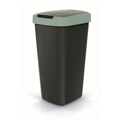 Imagen de Keden Compacta Q Cubo de basura con tapa abatible y basculante plástico 25 l, para reciclaje, color negro verde claro