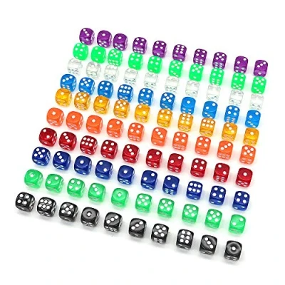 Imagen de DollaTek 100 Piezas Juego de Dados 6 Caras 10 Colores Diferentes acrílico 16 mm