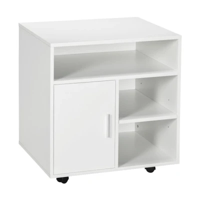 Imagen de HOMCOM Mueble con Ruedas para Impresora Armario de Oficina Multifuncional Estantes Amplio Espacio Almacenaje 60x50x65,5 cm Blanco