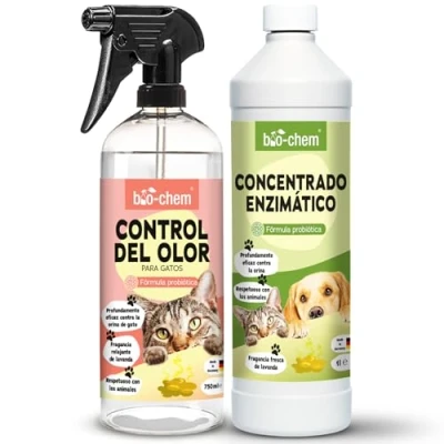 Imagen de bio chem Lote de 2 productos para el control olores Absorbe gato 1L Concentrado enzimático Ambientador hogar y los tejidos