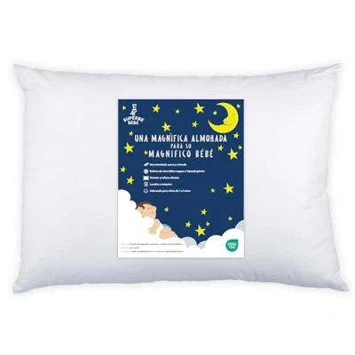 Imagen de Almohada Infantil 33x45 cm de Algodón OEKO TEX Cojín para Bebés y Niños 1 a 3 Años Bebé Ideal Siestas, Escuela Viajes Lavable en Lavadora Hipoalergénica