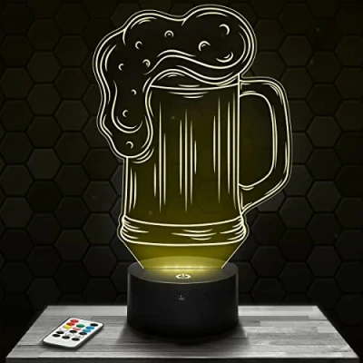 Imagen de lámpara de mesilla noche, luz nocturna táctil Logo jarra cerveza LED ilusión 3D, idea regalo para niños y niñas, Navidad, noche o adultos.