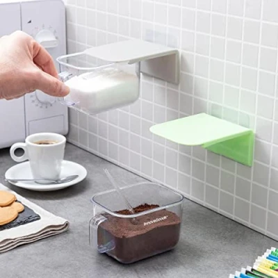 Imagen de InnovaGoods Set de 2 Recipientes Cocina Adhesivos Extraíbles 420ml, Ideal para Condimentos y Alimentos, Fácil Instalación sin Herramientas, Incluye Cucharillas, Verde, Plástico