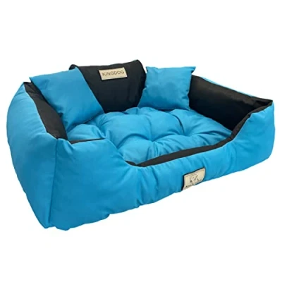 Imagen de KingDog Cama para Perros y Gatos con Dos Cojines Cojín Cesta Mascotas Material PVC Impermeable Lavable (3XL 145x115cm, Azul)