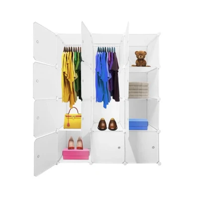 Imagen de Nyana Home Armario Modular Vestidor Cube Elite 12 Cubos con Puertas Personalizables Perchero y Zapatero Integrados Organización del Hogar 147x111x47 cm (Blanco)