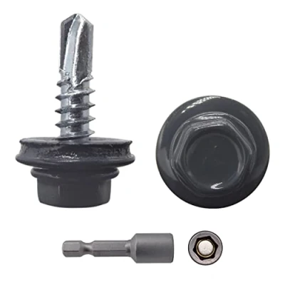 Imagen de Marcopol Lote de 150 tornillos metal para techos, autoperforantes 4,8 x 19 mm, con arandelas EPDM, cabeza hexagonal pintada, tornillo chapa (150, RAL 7016), color gris