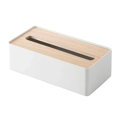 Imagen de YAMAZAKI 7730 RIN Caja de pañuelos con Tapa, Blanco, Madera/Acero, Minimalista, 26 x 13 8.2 cm