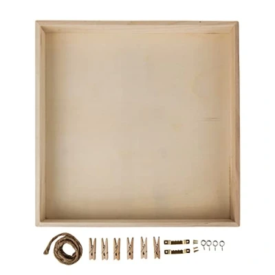 Imagen de Rayher Marco de madera, 32x32x5 cm, con cuerdas y pinzas para fotos, 62818000