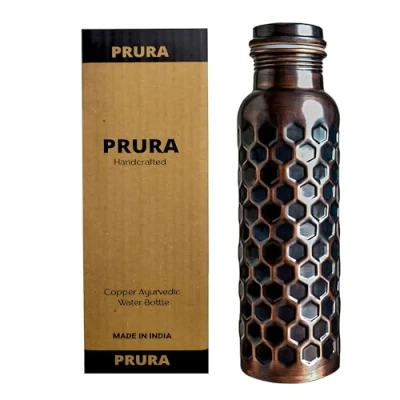 Imagen de PRURA Botella para agua de cobre, recipiente cobre puro ayurvédico a prueba fugas, color Diseño 10, tamaño 900ml/30oz, volumen 900.0milliliters