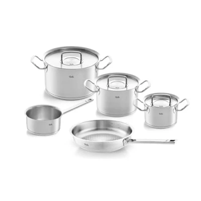 Imagen de Fissler Original Profi Collection Juego de ollas acero inoxidable, 5 piezas, 3 con tapa metal, 1 sartén servir, cazo, inducción