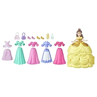 Imagen de Hasbro Disney Prinzessin Belle, Princess Secret Styles Belle&#039;s Fashion Collection Juego de muñecas con 6 Trajes y Accesorios Juguete para niñas 4 años en adelante, Multicolor (F0376)