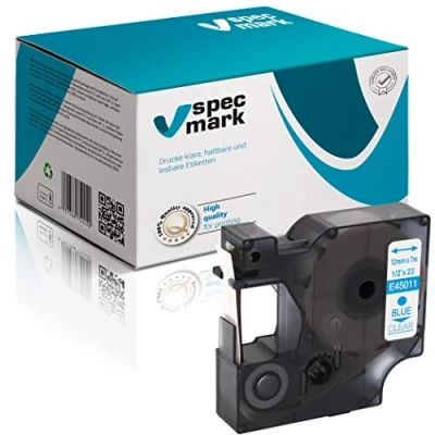 Imagen de specmark compatible para DYMO D1 45011 cinta de impresión azul sobre transparente (S0720510) con impresoras LM Label Manager LP Point LW Writer DUO