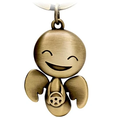 Imagen de FABACH Llavero de ángel la guarda Happy con volante, bonito colgante metal regalo amuleto suerte coche permiso conducir cuidado, bronce, talla única, Casual o