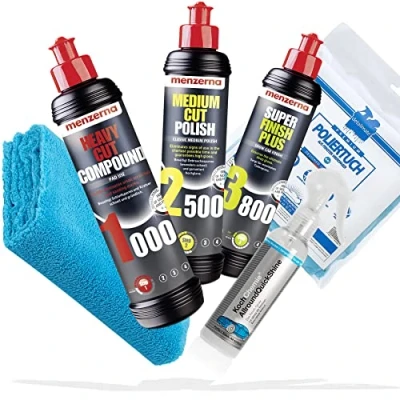 Imagen de detailmate Menzerna Conjunto de Pulido Heavy Cut Compound 1000 + Medium 2500 Super Finish 3500 Sonax Spray Seal Microfibra 550 g/m²